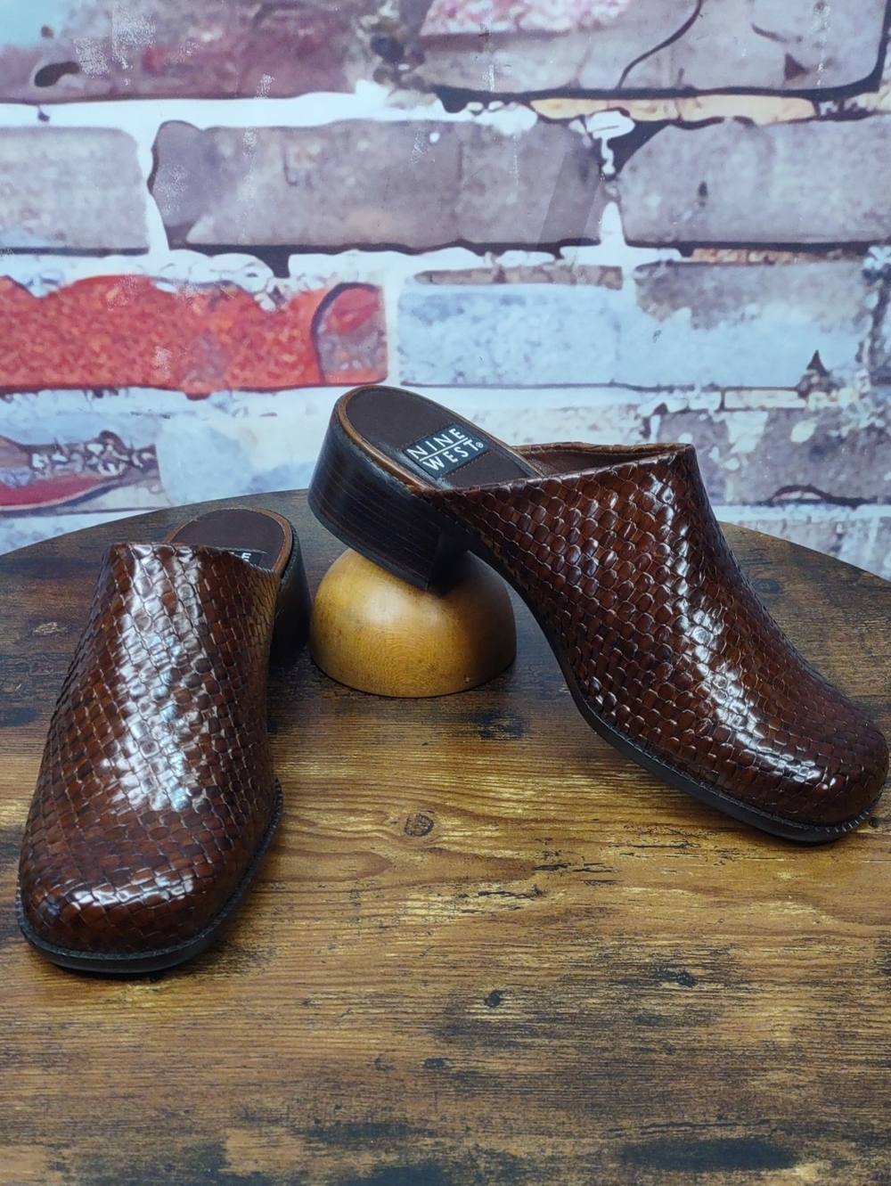 Nine West "Shiona" Woven Leather Slip-On Mules